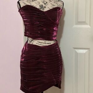 ⭐️ DO + BE burgundy sparkle bandage skirt strapless bandeau top set Small